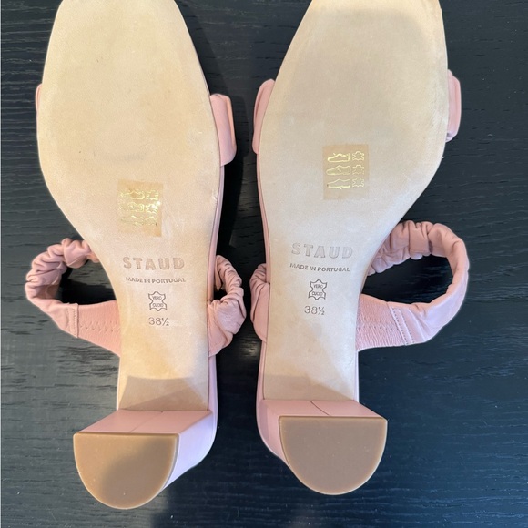 STAUD Cream Heels with Textured Ruched Straps - Picture 2 of 4